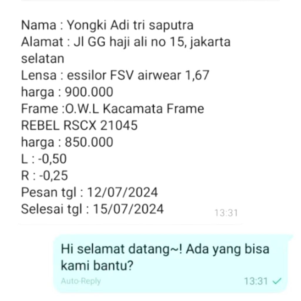 Nota/Kwitansi Resep kacamata rembes Kantor