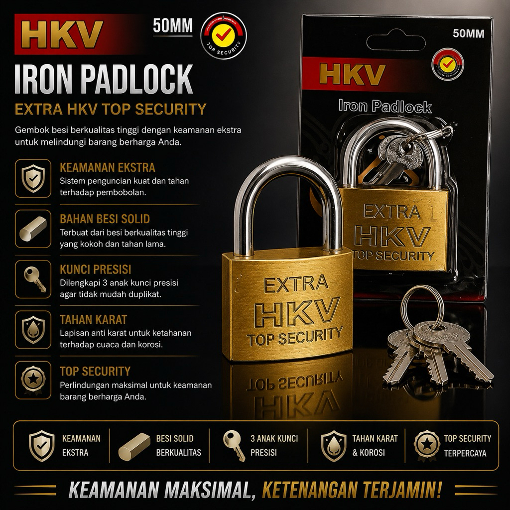 Gembok Pintu 50mm Pagar Koper HKV Kuningan 50mm | Gembok Kuat Anti Maling | Gembok Kecil | Gembok Ko