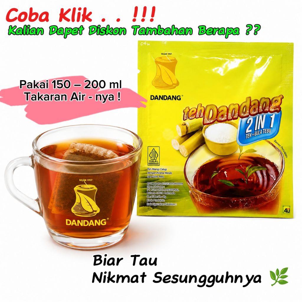 Teh Dandang 2 in 1 Teh Celup Gula Tebu Murah Meriah 1 Renceng 10 Sachet Siap Seduh