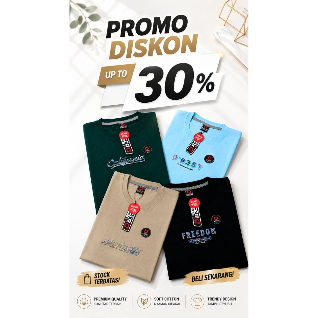 PROMO 100 RIBU 5 PCS kaos Branded Distro Pria Wanita Semi Katun 24s Motif Simpel Angka dan SALUR M-L