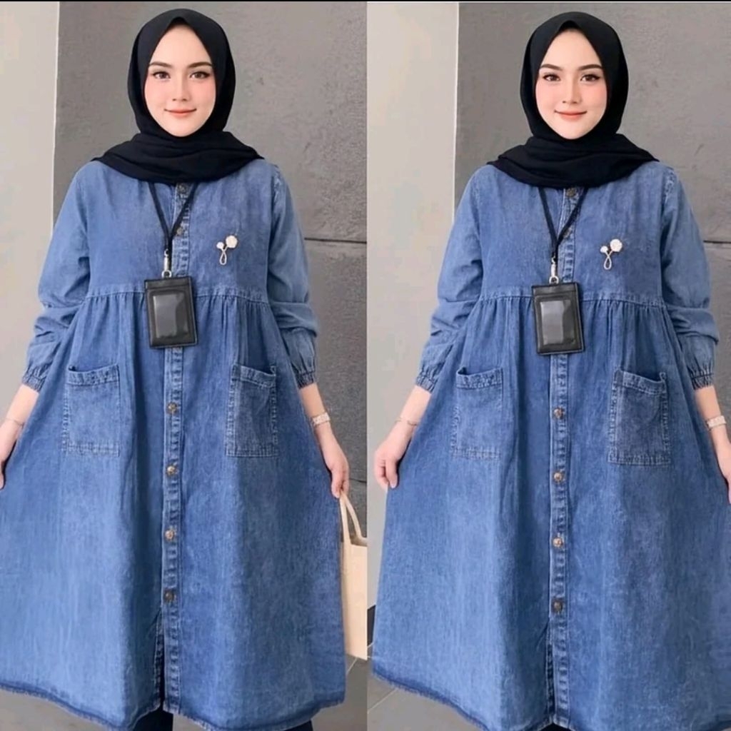 Mahira Tunik Jeans Terbaru Dress Jeans Wanita Tunik Jeans Kekinian Long Tunik Jeans Tunik Jeans Jumb