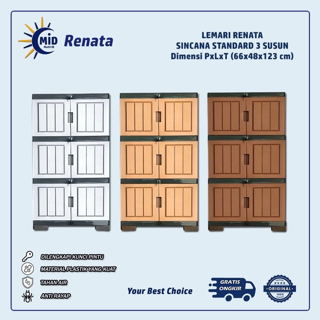 RENATA Lemari Cabinet Plastik Jumbo Sincana Standard 3 Susun + Kunci | Lemari Sincana Standard | Ant