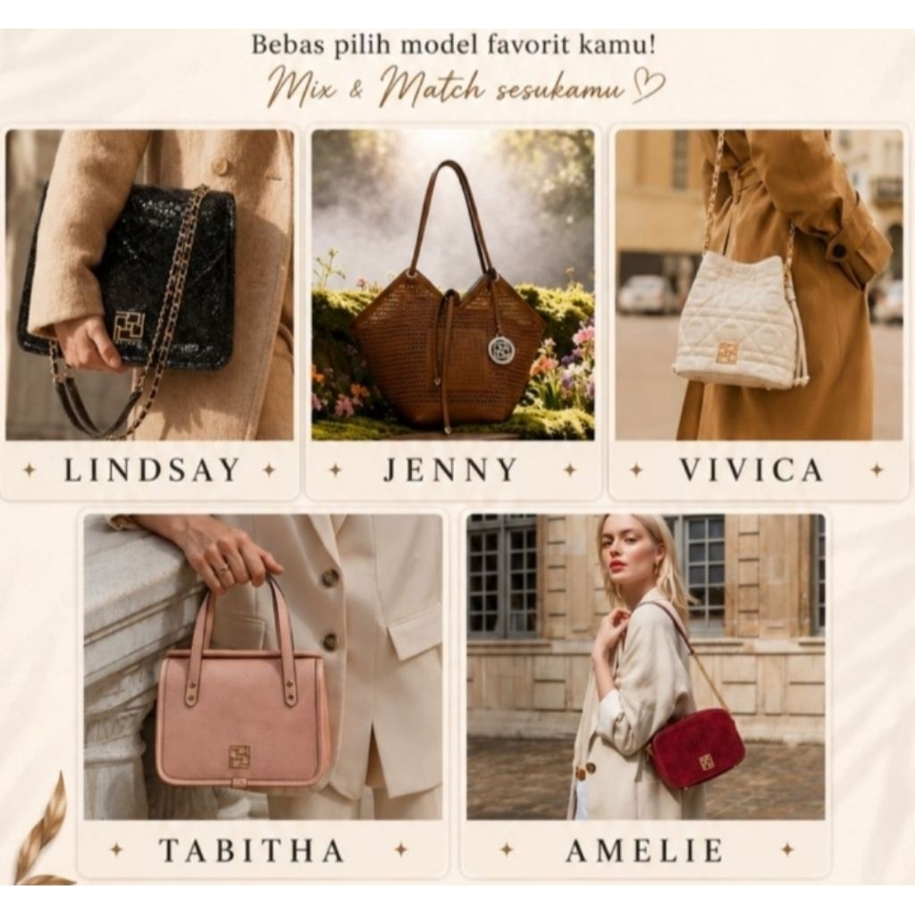 IVAN GUNAWAN BAG MANDJHA,PRIVE TABITHA PINK,ADA MINT GREEN,ZENDAYA ICE BLUE,LINDSAY BROWN,BLACK,VIVI