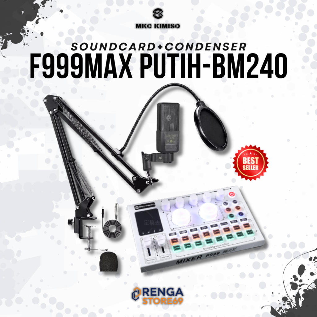 Paket Lengkap Soundcard F999MAX PUTIH+BM240