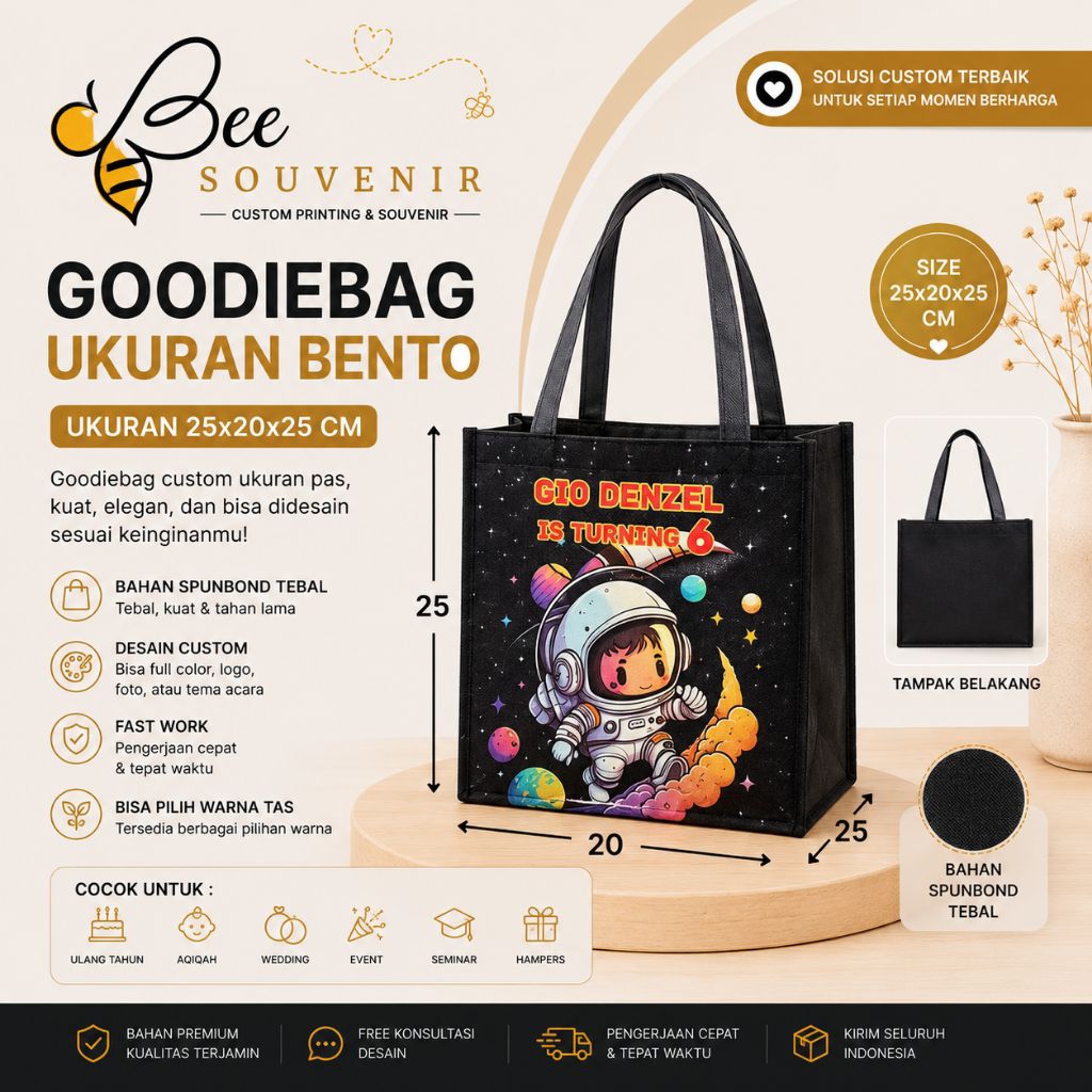 Goodiebag Custom Spunbond 25x20x25 cm | Tas Souvenir Custom Premium