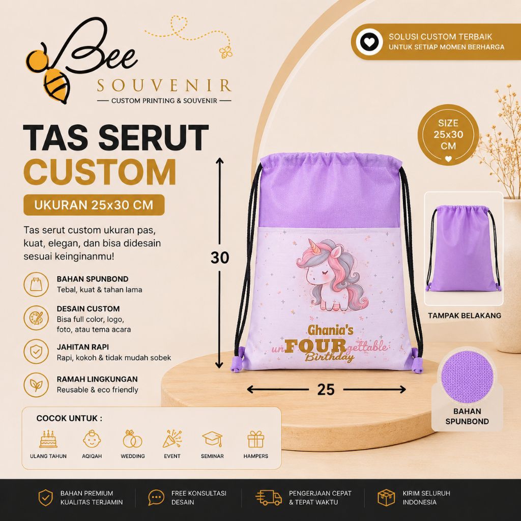 Tas Serut Custom Spunbond 25x30cm | Tas Souvenir Custom Premium