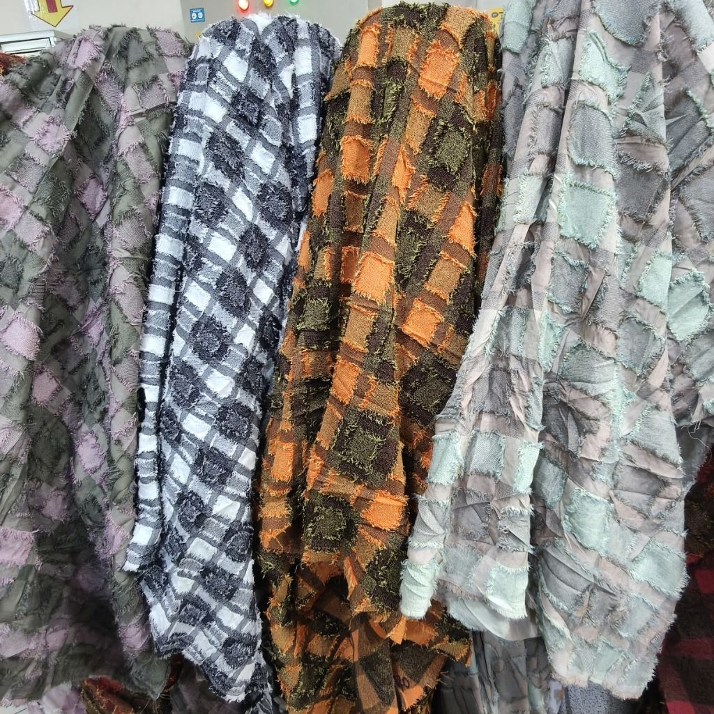 Kain linen bertekstur rumbai halus bahan katun adem untuk kemeja blus tunik gamis lebar 150 cm panja