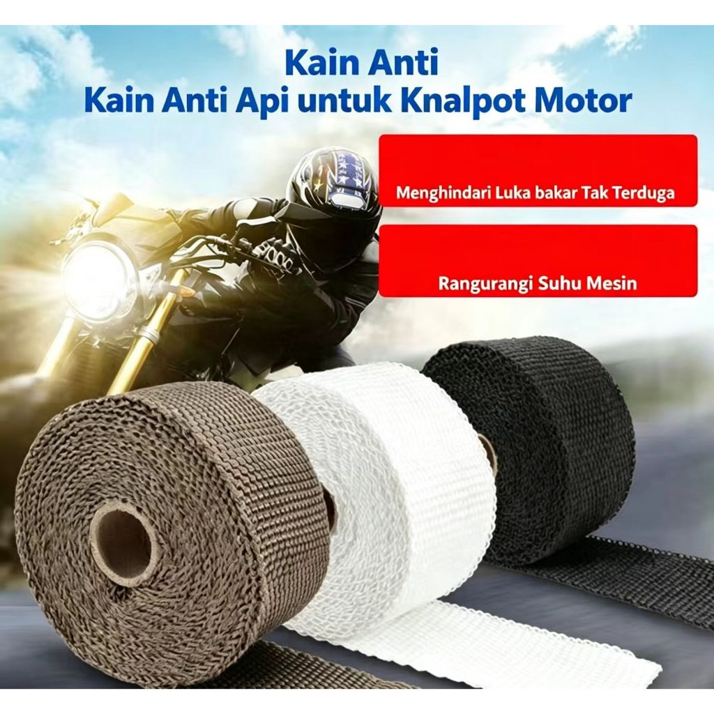 Kain Pembungkus Knalpot Motor Titanium 10M Lebar 5CM Anti Panas Anti Luka Bakar Peredam Suhu Mesin T
