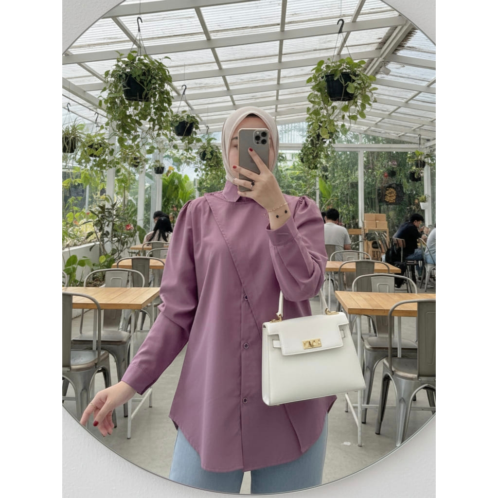 Hanin Kemeja Bahan KATUN TOYOBO Berkerah Kancing depan (busui) Lavender