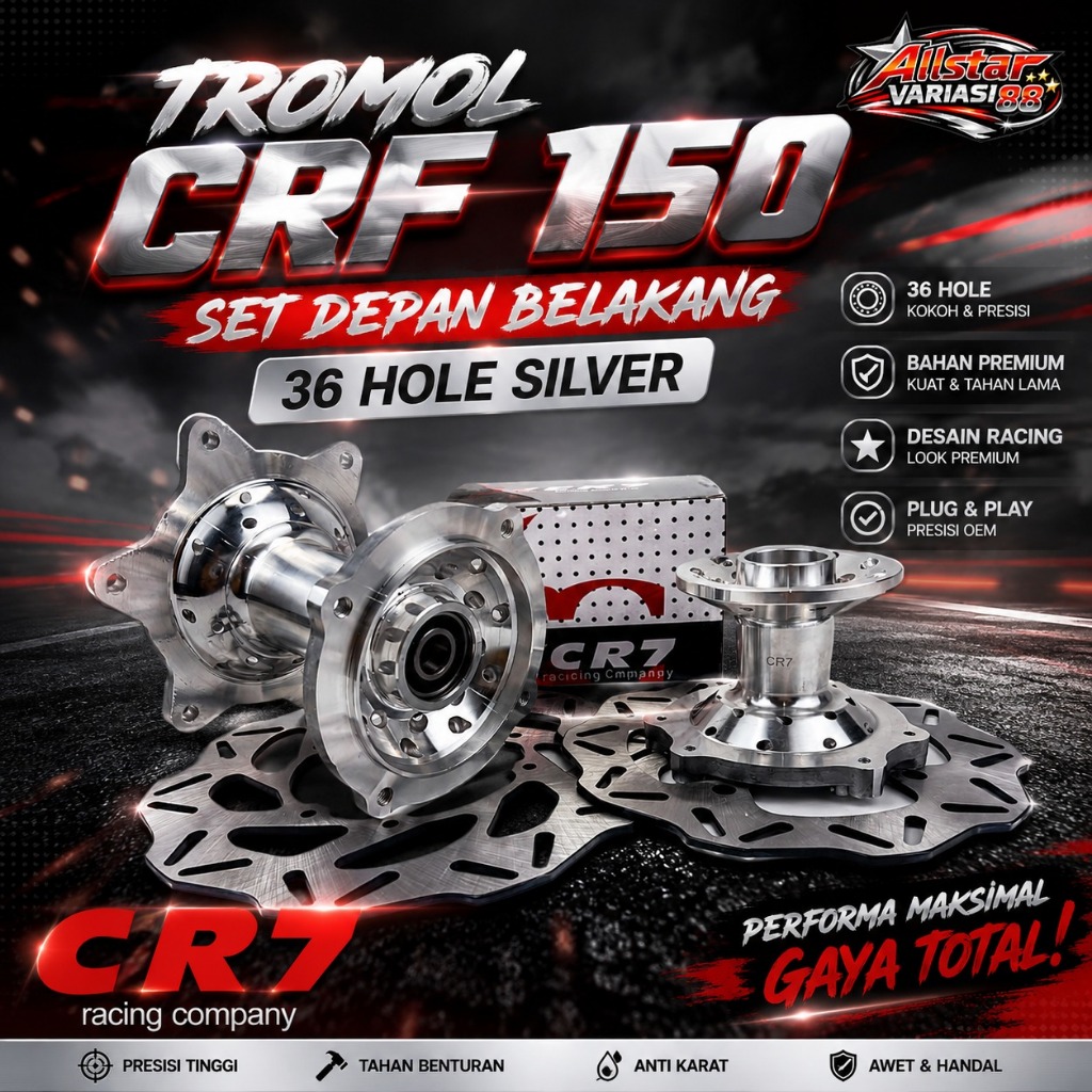 Tromol CRF 150 Set Depan Belakang 36 Hole Silver CR7 Racing CNC Racing Look