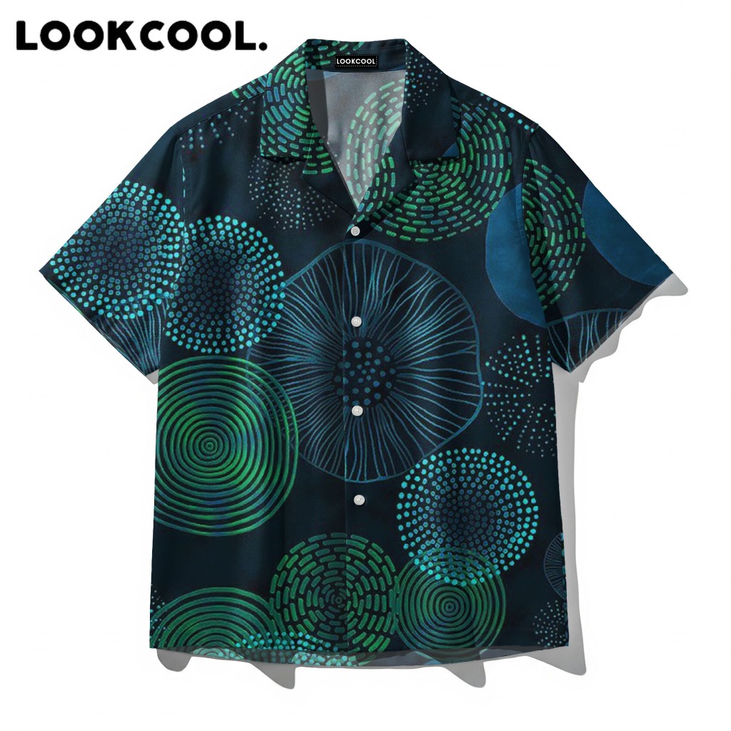 LOOKCOOL Kemeja Pria Full Print Motif Lingkaran Abstrak Premium