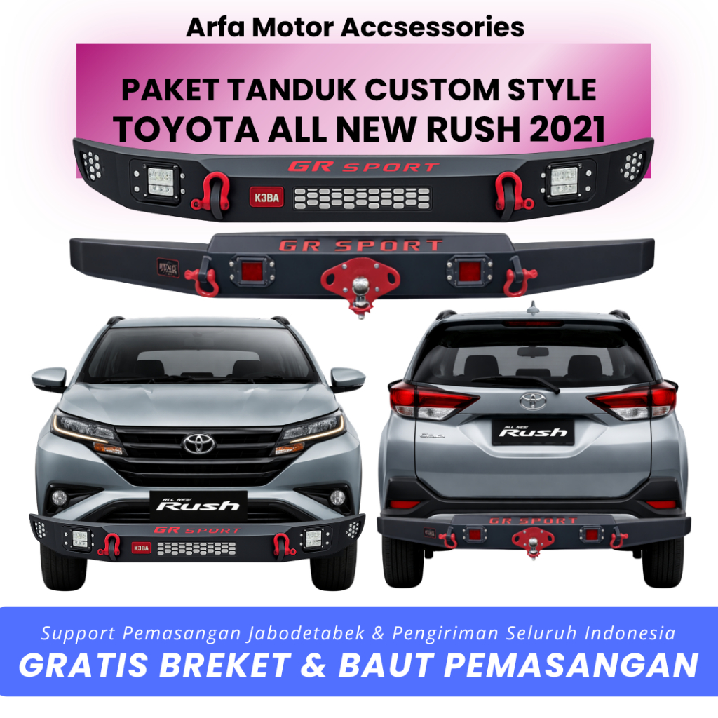Paket tanduk depan towing belakang ALL NEW RUSH 2021 custom pengaman pelindung bemper anti karat