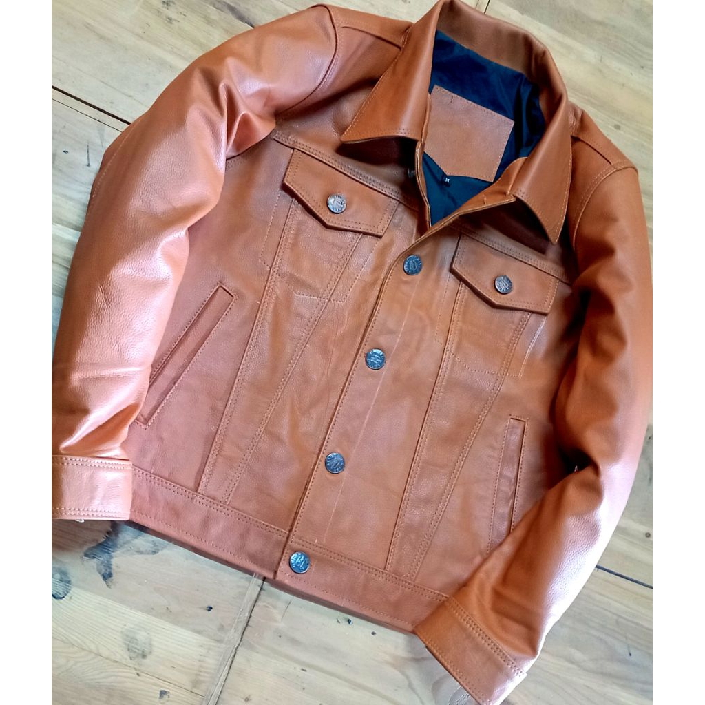 jaket kulit trucker pria size M