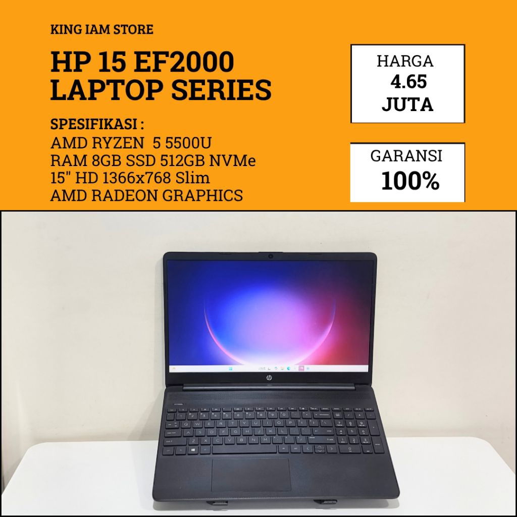 HP 15 EF2000 AMD RYZEN 5 5500U RAM 8GB SSD 512GB NVMe
