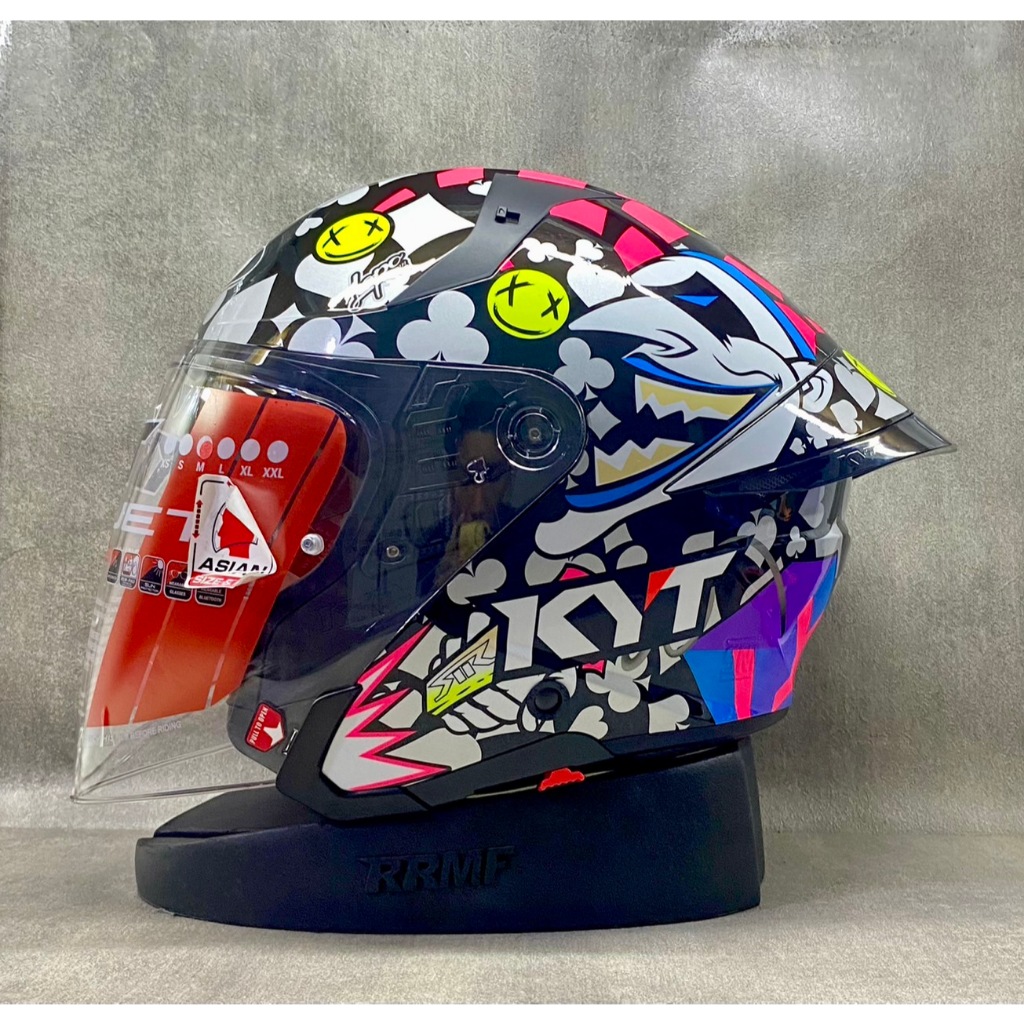 KYT TTR JET Motif All Warna Kaca Bening Free Spoiler 3D Original Half Face Double Visor Pria Wanita