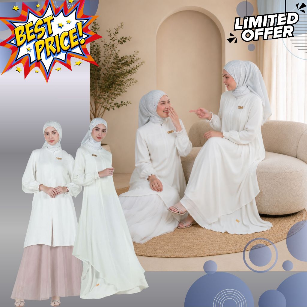 Gamis Wanita Elegan Mewah Gamis Putih & Long Tunik Putih Wanita Terbaru Nibras Celline White