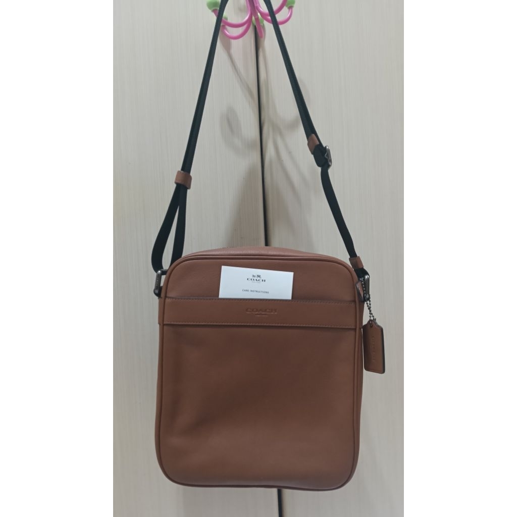 New Coach F54782 Dark Sadle Brown Leather Flight Bag Crossover, Adjustable drop Tas Coach Original