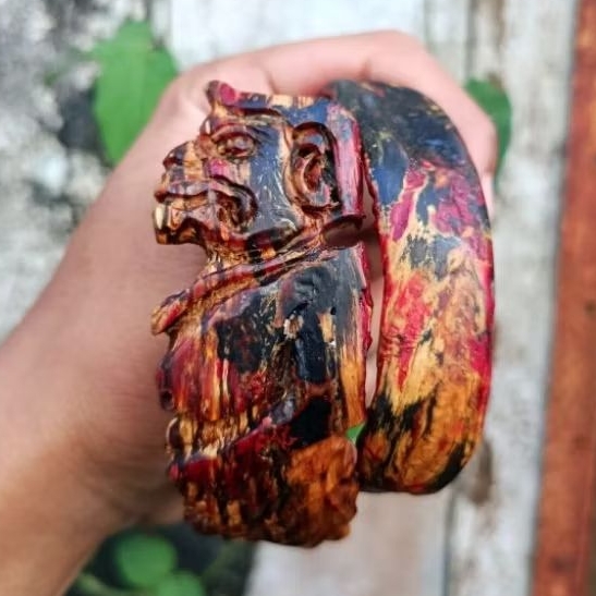 Gelang Akar Bahar Merah Ukir Eyang Semar Asli Size Jumpo/Jempol