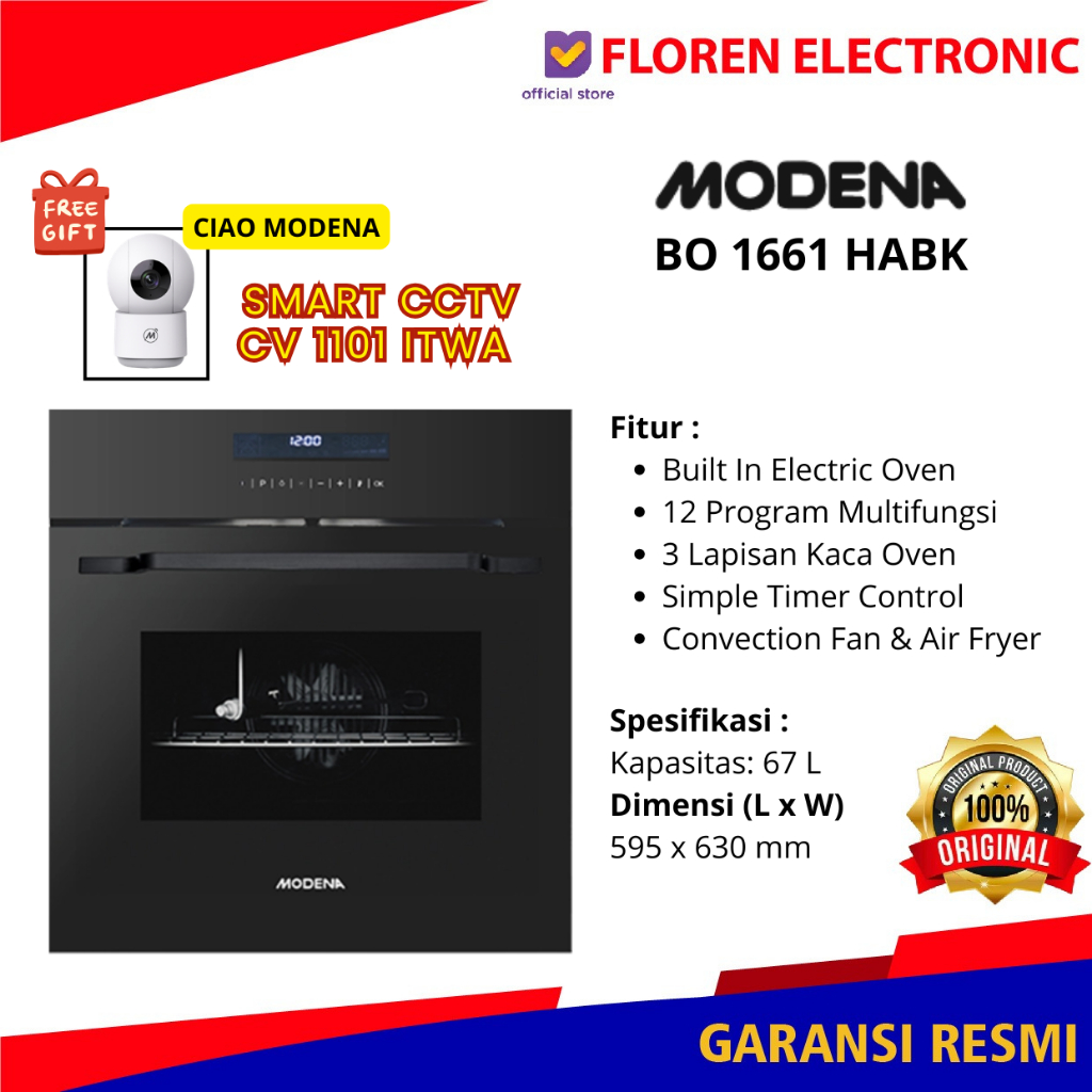 Oven Listrik Tanam Modena BO 1661 HABK Diamond Black