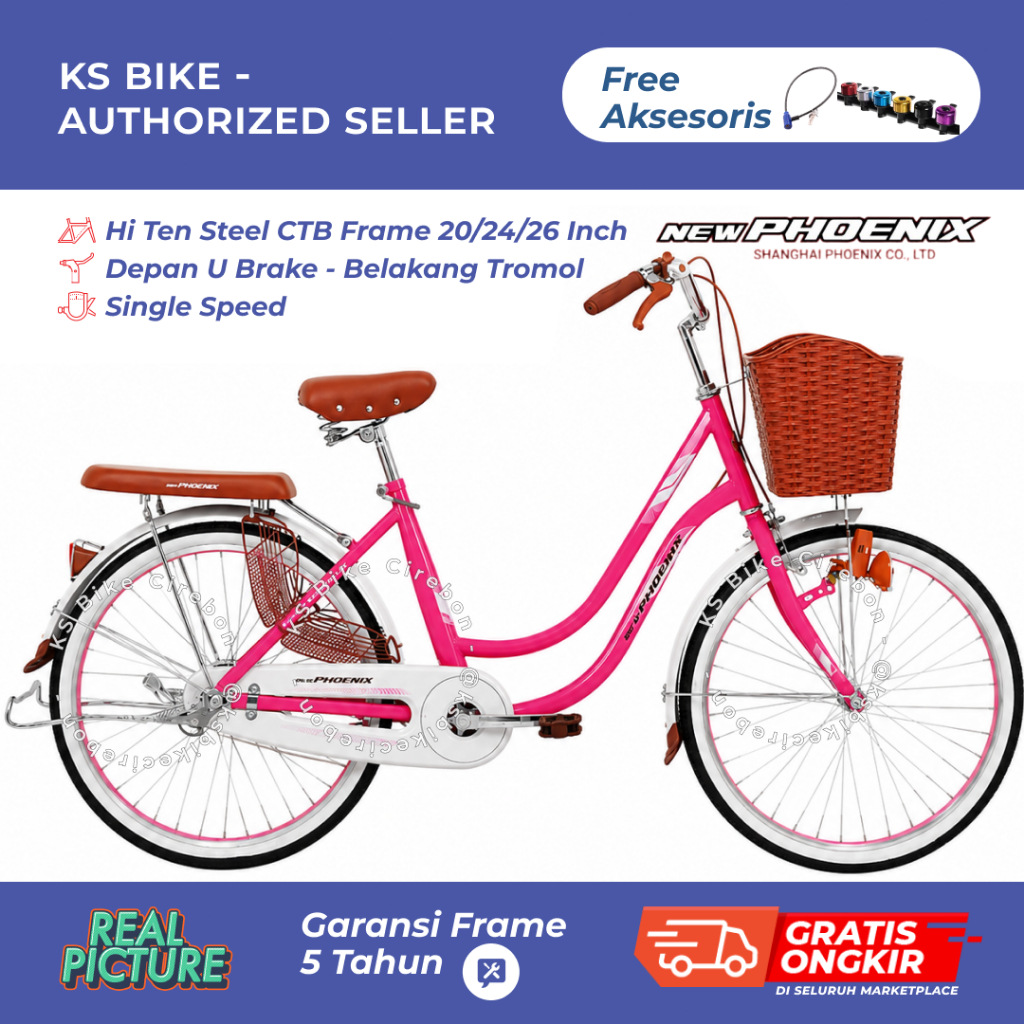 Sepeda Keranjang New PHOENIX NP 8825 20 24 26 Inch City Bike 1 Speed Sepeda Kota Keranjang Depan Bon