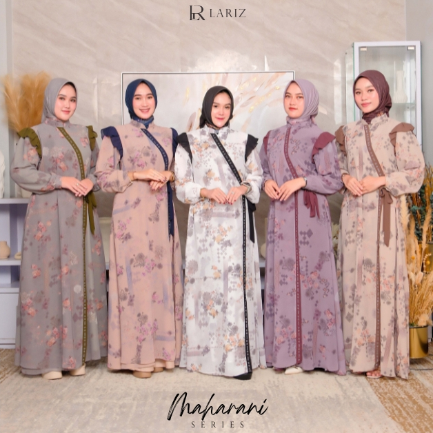 Lariz - Maharani Series Gamis Layer | Gamis Abaya Dress Ceruty Motif Bunga Wanita Muslimah
