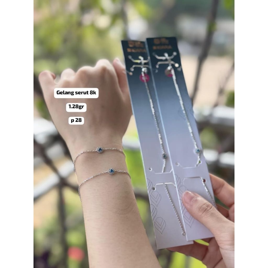 Gelang emas rantai serut mata biru mas putih 8k