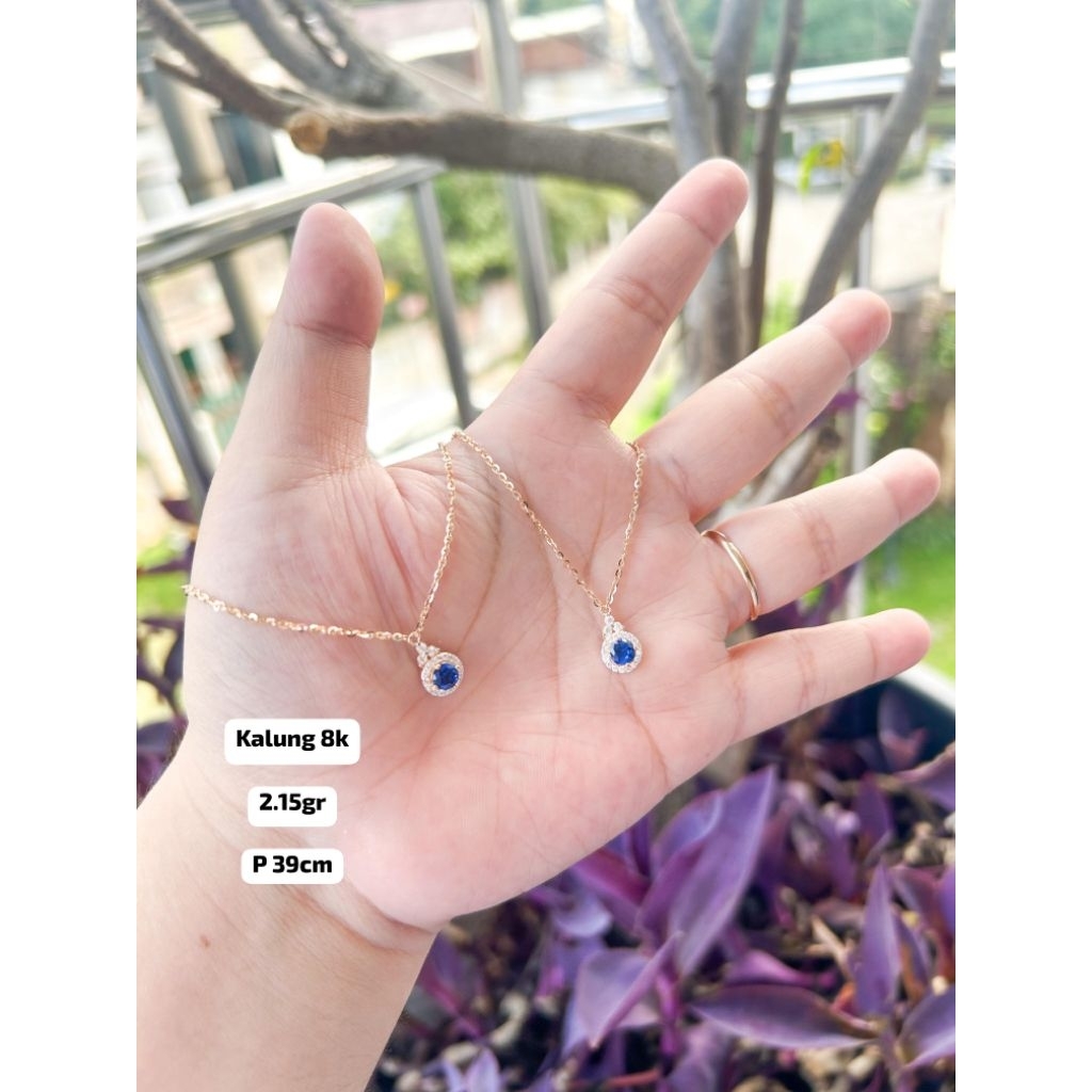 Kalung emas rantai mata biru rosegold 8k