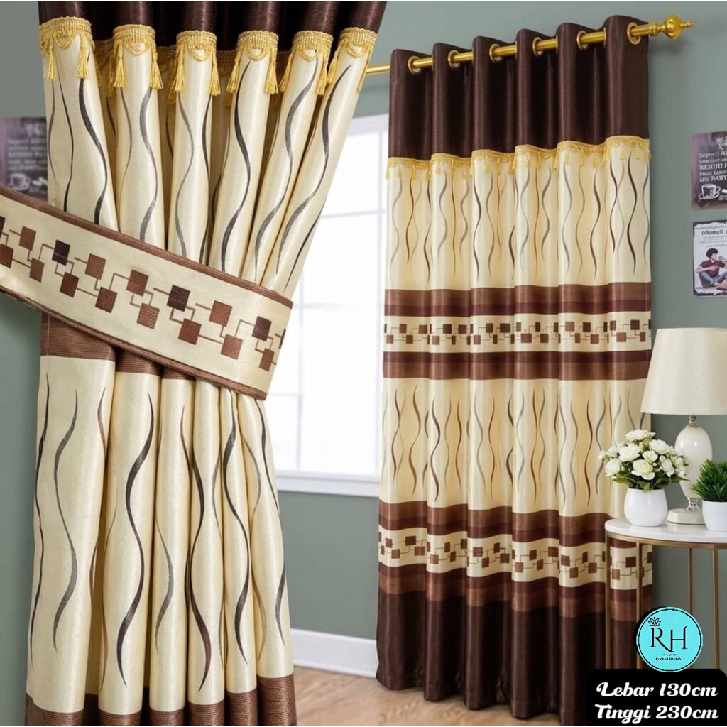 Gorden Blackout Motif Abstrak coklat Modern | Hordeng Minimalis Kekinian