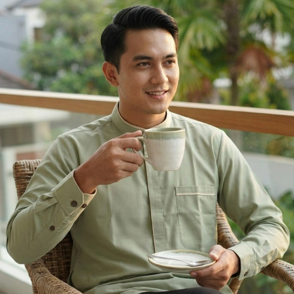 Koko Pria Premium Sage Green | Baju Muslim Lengan Panjang Kerah Shanghai Elegan