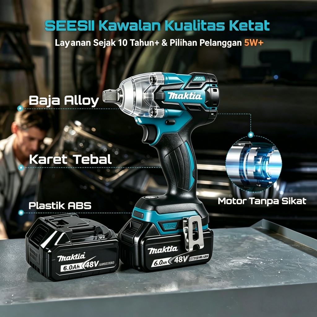 128V Mesin Bor impact Brushless 1300NM Impact wrench Cordless Brushless bor impact baterai mesin imp