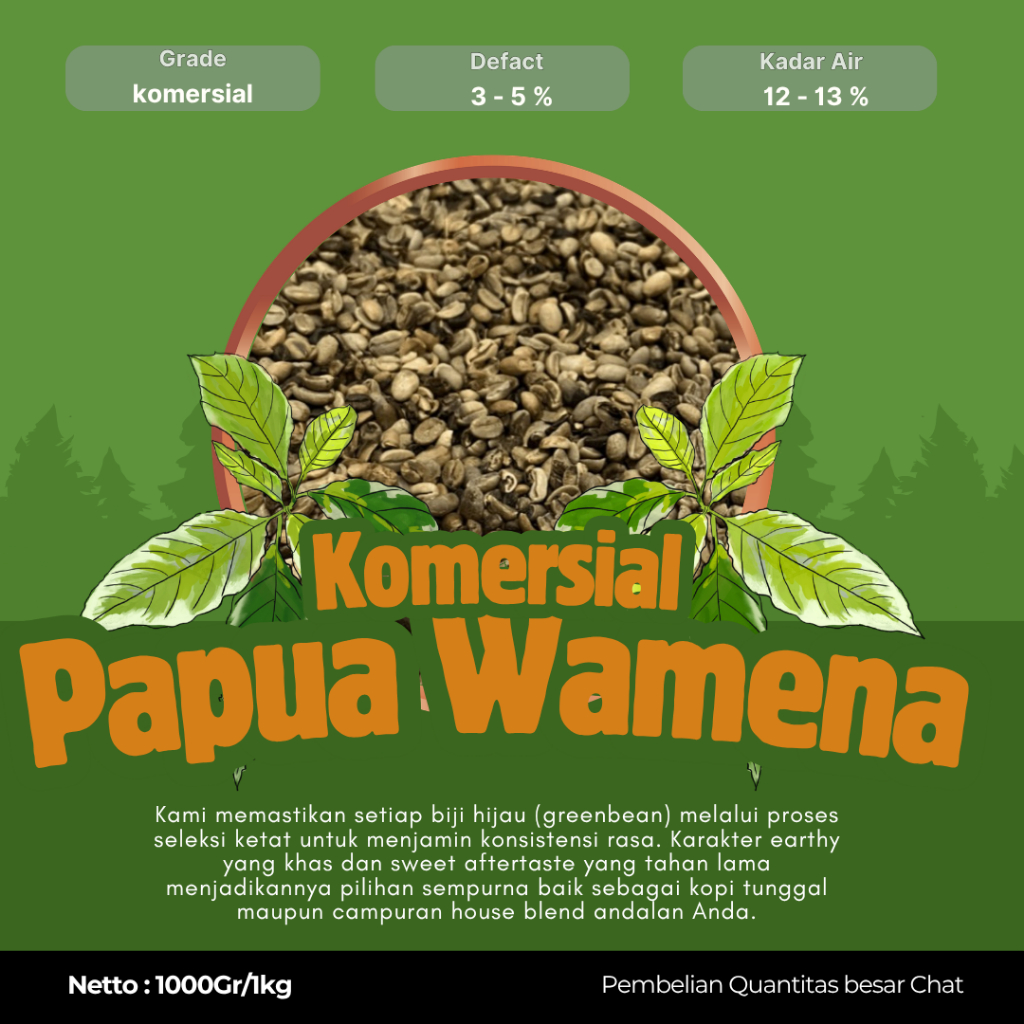 Grade Komersial Papua Wamena Green Beans | Biji Kopi Mentah