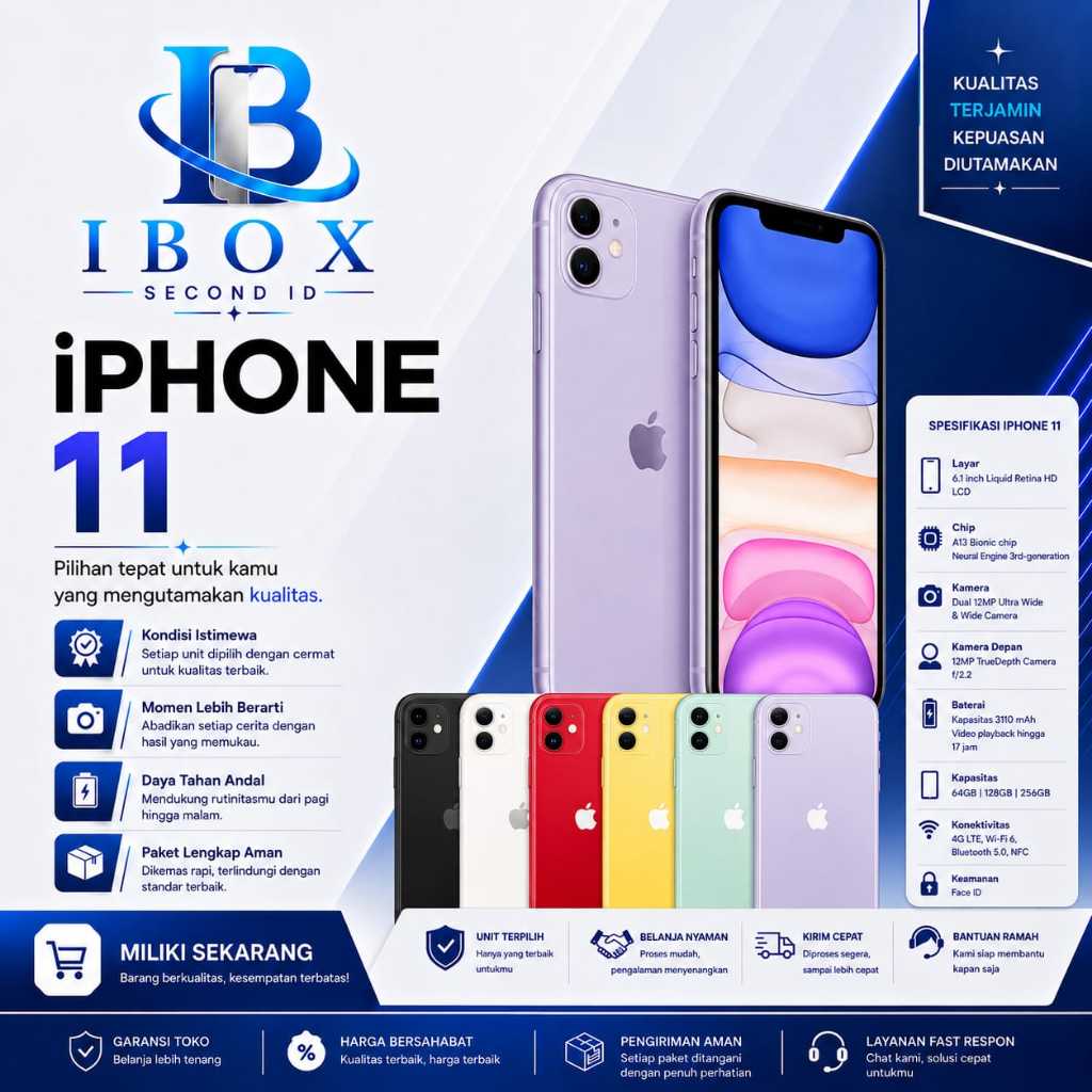 Iphone 11 64GB 128GB 256GB Second Ori Apple, Like New ALLSIM, Fullset
