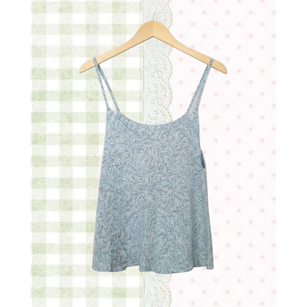 Kawai Blue Floral Vneck Outer Camisole Baby Doll Top Korean Look
