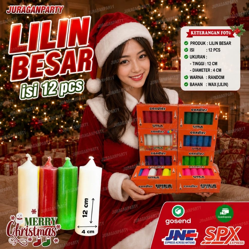 (12 pcs)Lilin Wina Besar,Lilin Besar Natal,Lilin Christmas,Lilin
