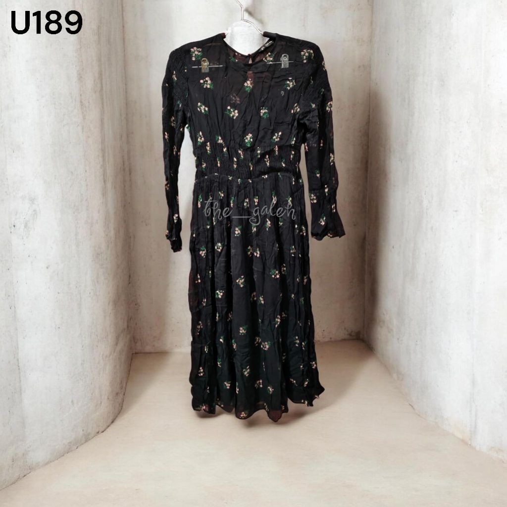 U189 Preloved Zara Original 100% Baju Tunik Dress Hitam Bunga Kecil Bagus Murah