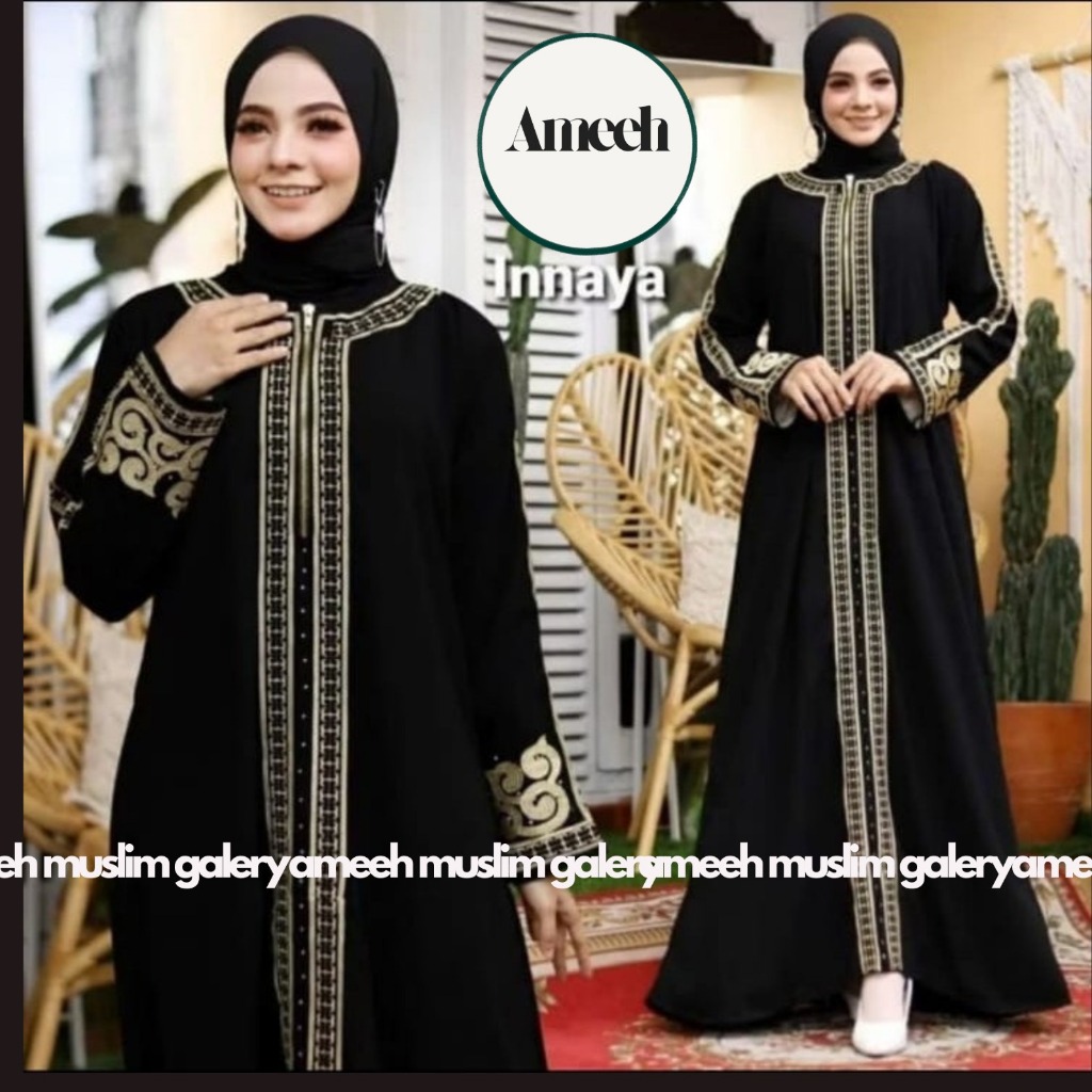 Exlisive Abaya Bordir INNAYAH Gamis Dubai Umroh Maxi Dress  Muslimah Syar'i