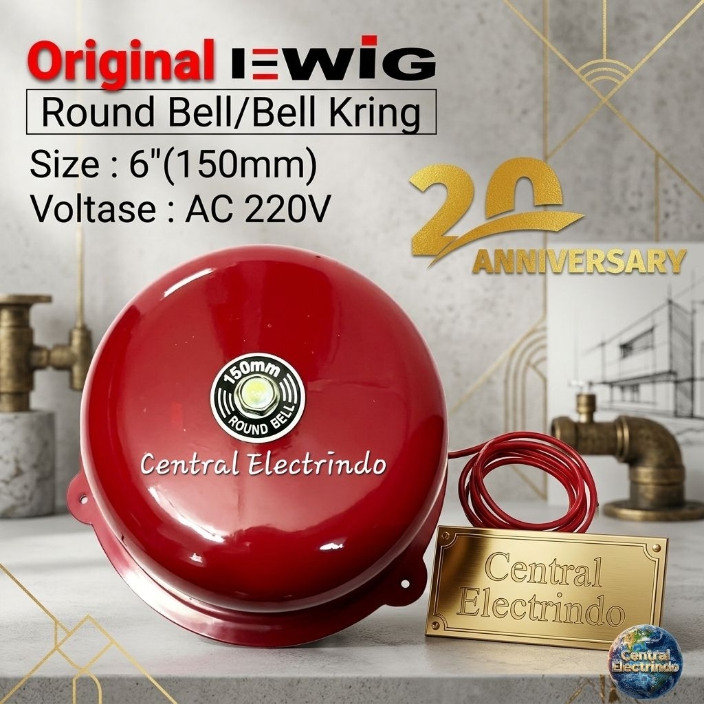 Round Bell Alarm EWIG 6 inch (150mm) Bell Kring/Sekolah/Pabrik.