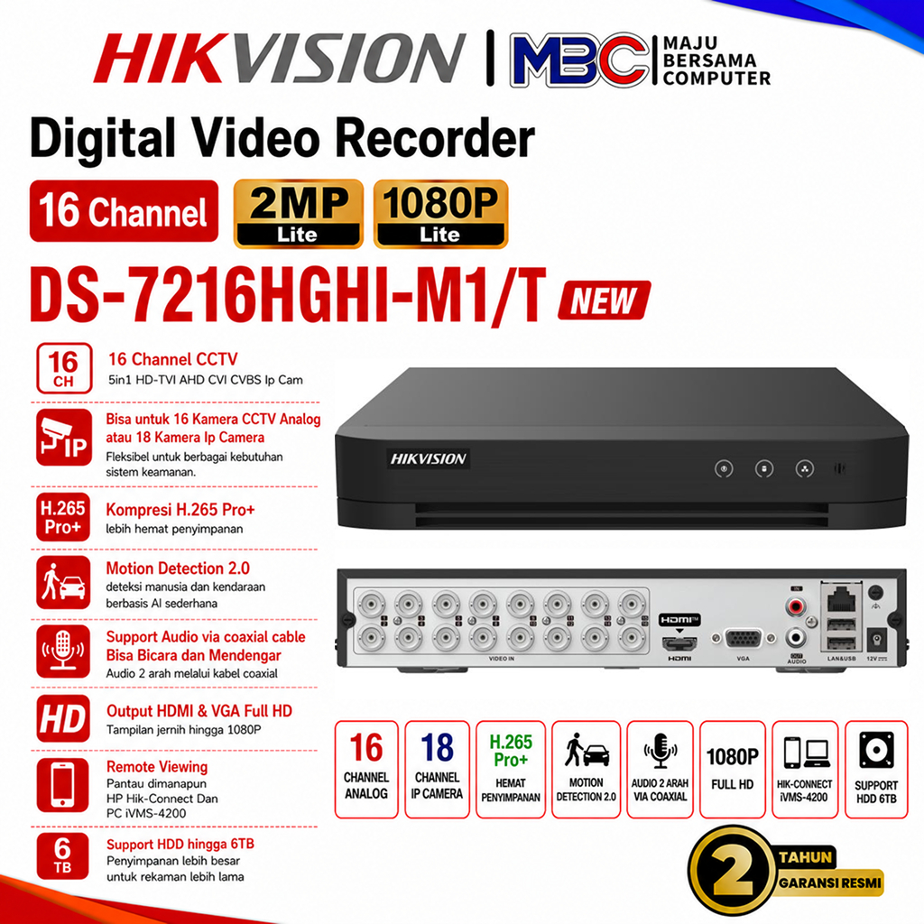 DVR HikVision 16ch DS-7216HGHI-M1/T 16 Channel 2MP LITE - DVR 4 8 16 32 Channel HikVision Hik Vision
