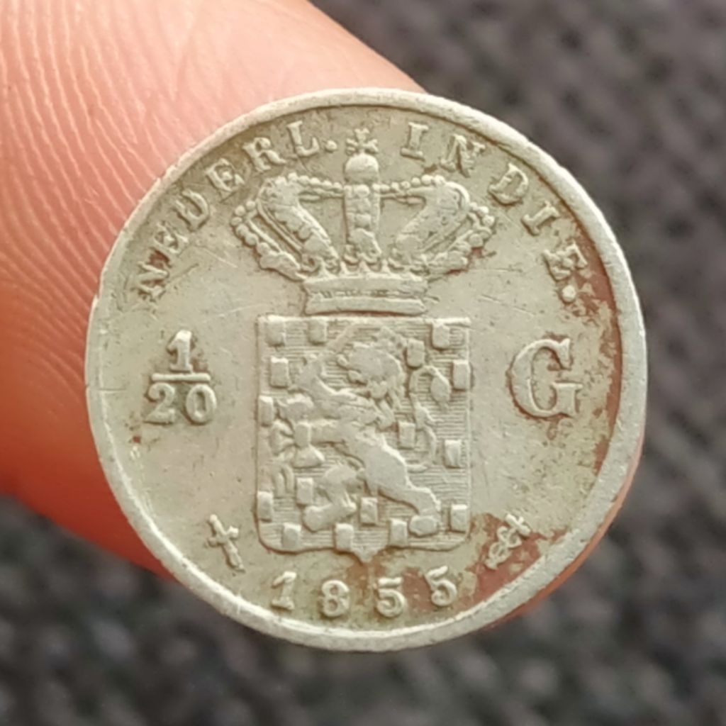 Koin Kuno Langka 1/20 Gulden Ned Indie 1855 Perak Ukuran Kecil Mini