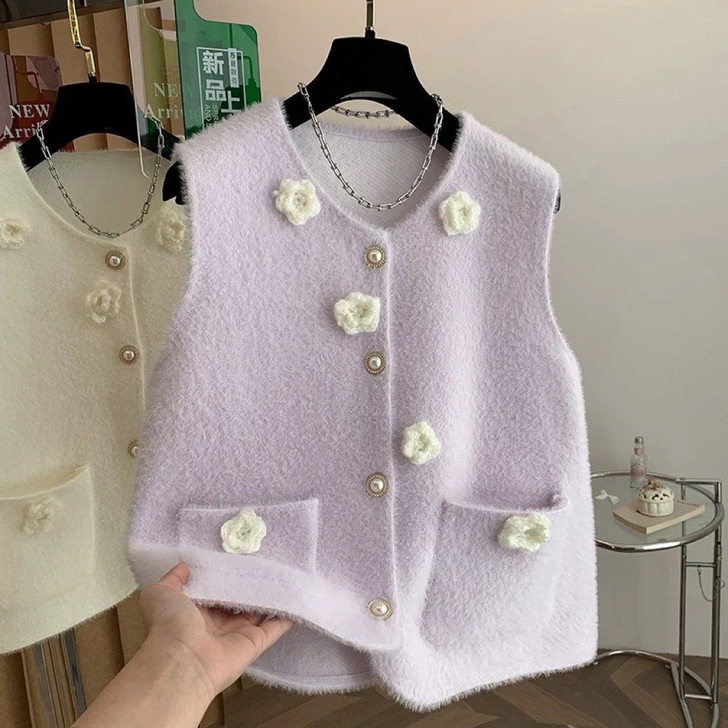VEST TOP ROMPI WINTER BULU BUNGA KNIT FLOWER (VEST ONLY, TIDAK TERMASUK DALAMAN) MX450