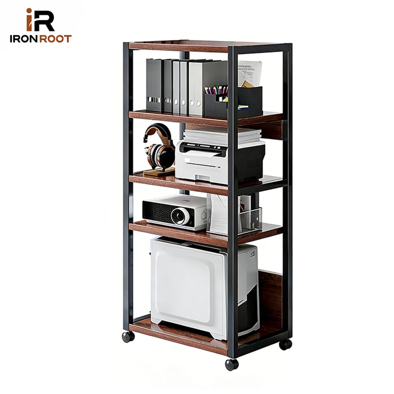 NEW IRONROOT Rak Printer Rak Susun Serbaguna Rak Dapur Dengan Roda Rak Microwave Lemari Arsip