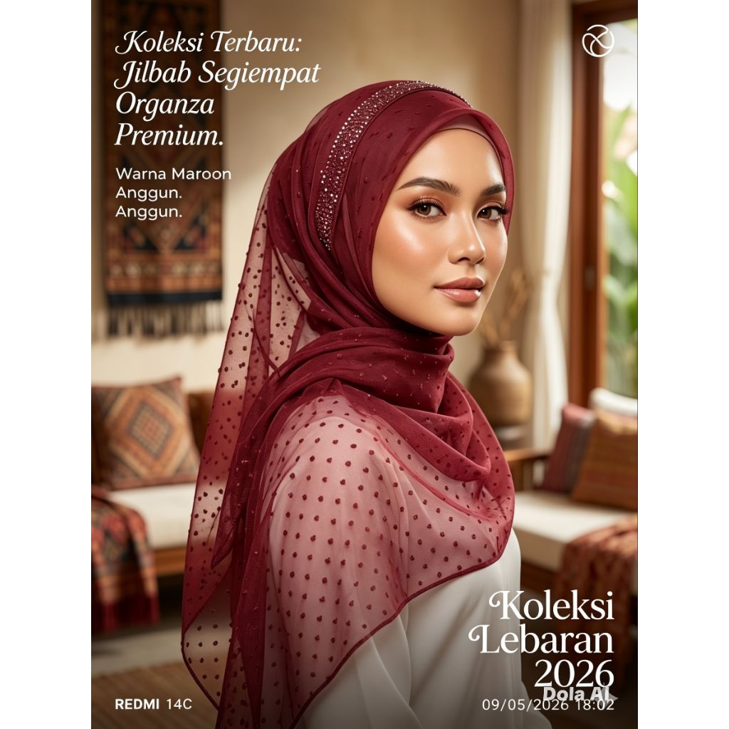 Jilbab segiempat organza manik-manik jilbab pesta