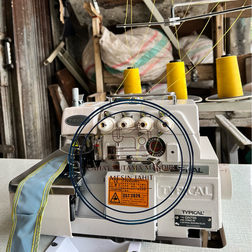 MESIN OBRAS TYPICAL TIMBUL KOTAK GN795 BENANG 5 SERVO NEW (BARU)