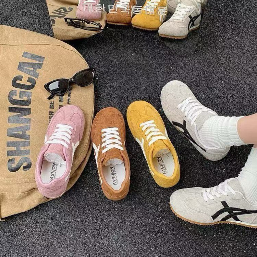 arles Levin Retro Suede Casual Sneakers Wanita | Sepatu Fashion Korean Style Daily Comfort