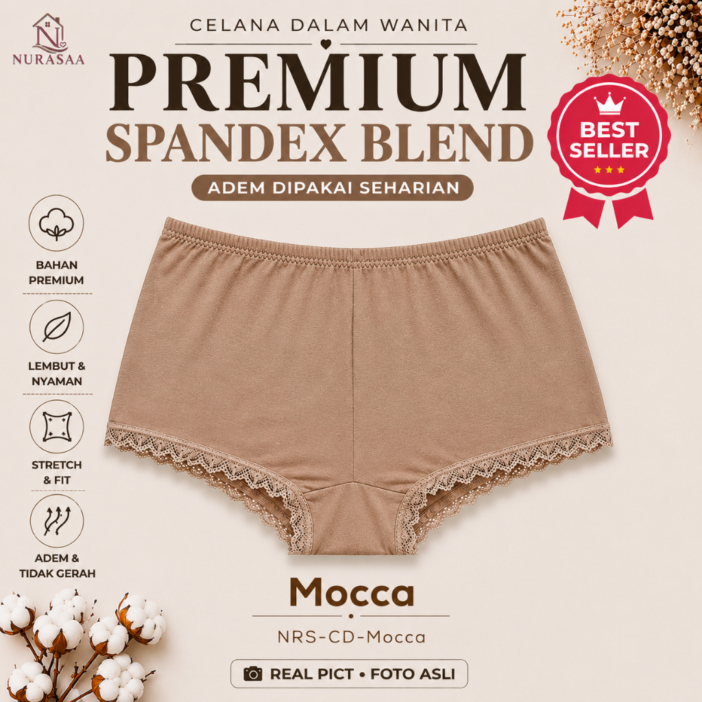 CD UNDERWAER MOCCA - CD Jupe - Celana Dalam Wanita Premium Hitam | CD Renda Boxer Segiempat | Cd wan