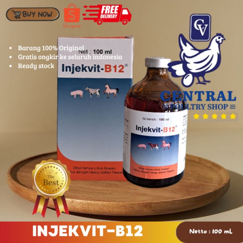 INJEKVIT-B12 100 ml - Vitamin B12 Injeksi untuk Hewan Ternak (Original)