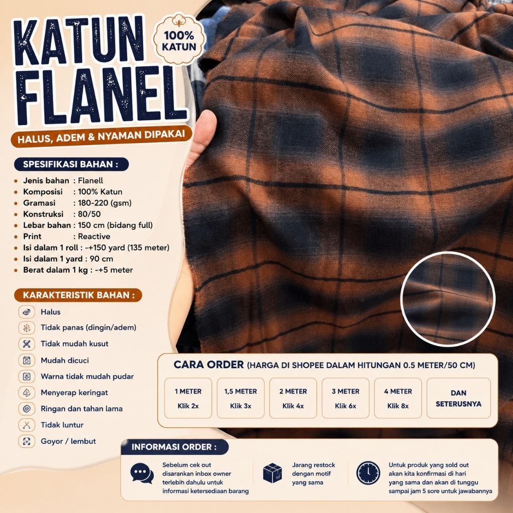 kain katun flanell // kain flanel kotak // flanell meteran // flanel uniqlo