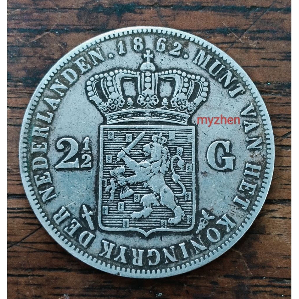koin perak asli antik Willem lll 1862 2,5G orginal