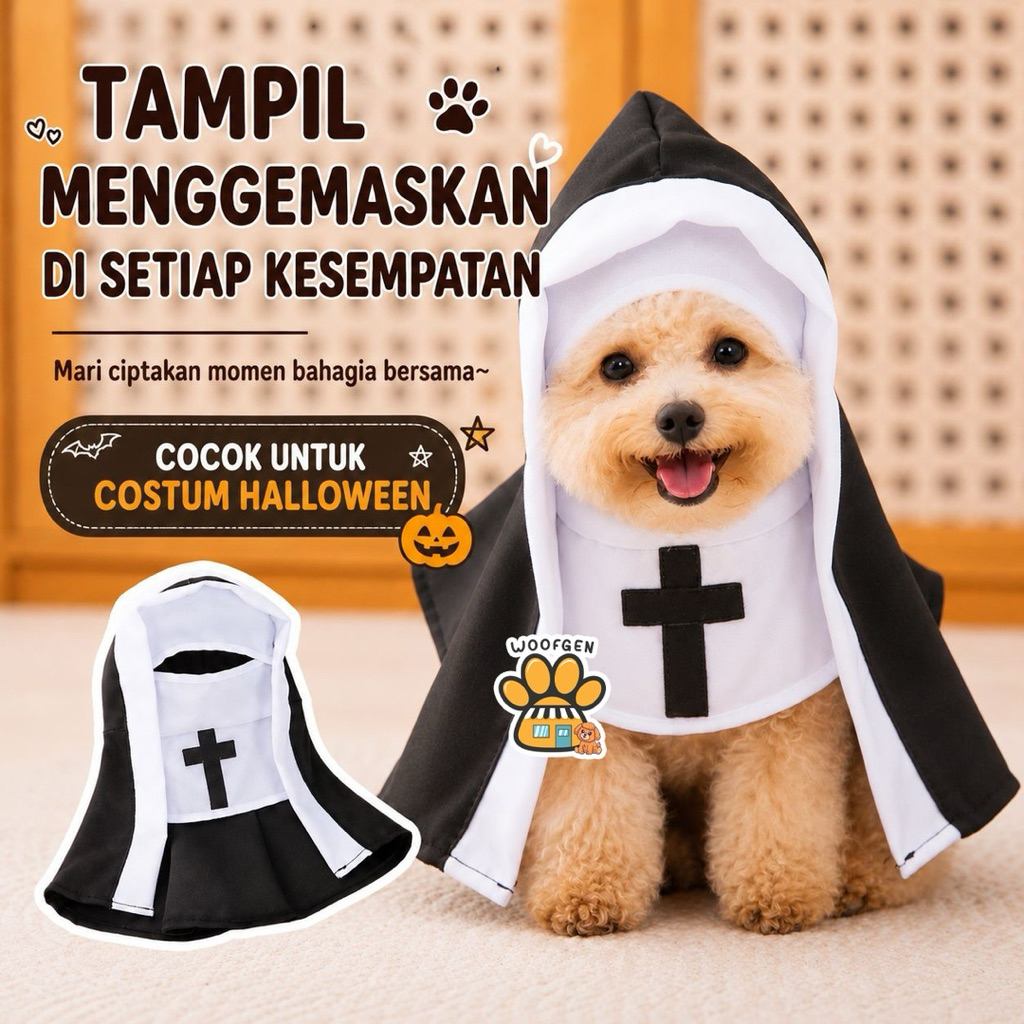 Kostum Anjing Halloween Suster Nun Import Lucu Baju Kucing Puppy Cosplay Gemes