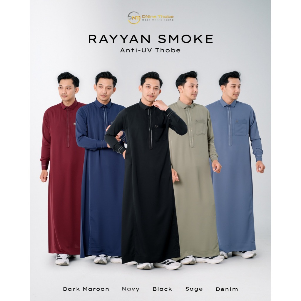 DNINE THOBES - Jubah Pria Rayyan Smoke Slimfit UV Protector